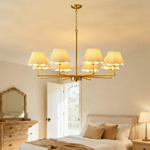 English Elm 8-light Gold Rope Wrapped Fabric Shade Chandelier for Dining and Living Rooms W5008P391581
