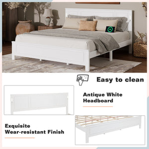 English Elm King Pine Wood Platform Bed with Led Lighting Usb Charging Tall Panel Headboard White W504S00274