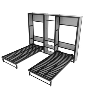 English Elm Twin Twin Murphy Bed with Metal Frame, Foldable 2-in-1 Space-Saving Design, Built-In Wardrobe, Shelves, Power Outlets and Durable Storage Solution Gray W1580S00148