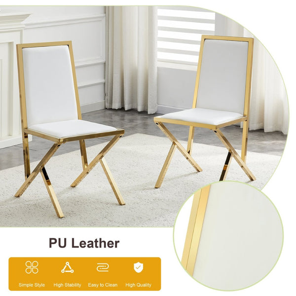 English Elm 2-pack Black Pu Leather Dining Chairs with Angled Silver Metal Legs Modern Set White+Gold W1151P301829