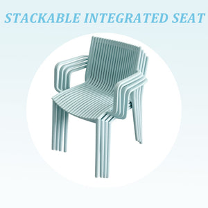English Elm Summer 5 Piece Stackable Polypropylene Outdoor Dining Set with Round Table for Patios Light Blue,White W3450S00022