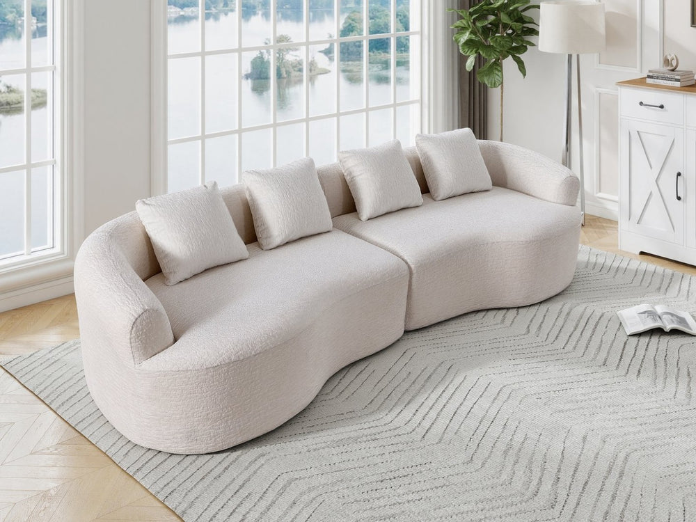 English Elm 110-inch Curved Chenille Modular Cloud Sofa Four Seat Plush Lounge for Living Room White W5527S00004
