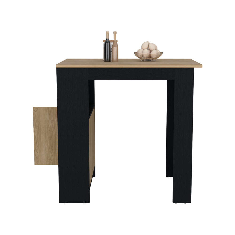 English Elm Stirling 36.2" Kitchen Island with Push-to-Open Cabinet, 3 Side Shelves, Black/Natural Oak Finish B070P242483