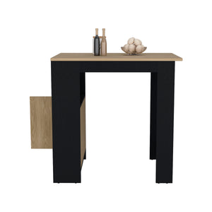 English Elm Stirling 36.2" Kitchen Island with Push-to-Open Cabinet, 3 Side Shelves, Black/Natural Oak Finish B070P242483