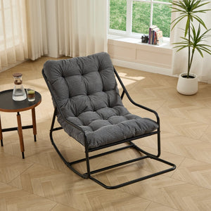 English Elm Outdoor Steel Rocking Chair with Corduroy Cushion for Porch Bedroom or Reading Nook W640P443542
