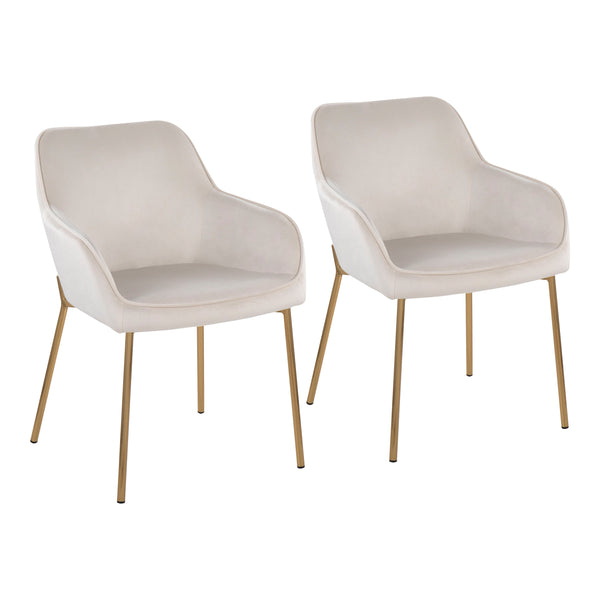 English Elm Daniella Contemporary Dining Chair Set Of 2 In Cream Velvet & Gold Metal - Chic Comfort & Style! B202S01328