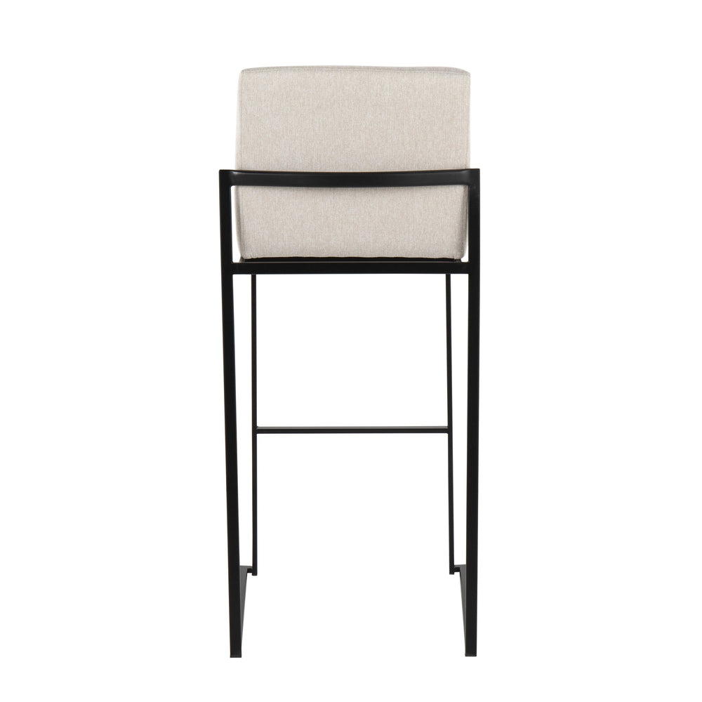 English Elm Fuji 30" High Back Barstool Set Of 3 - Stylish Black Steel Frame & Plush Beige Fabric For Comfort B202P222197