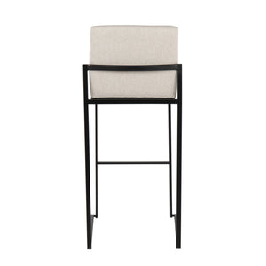 English Elm Fuji 30" High Back Barstool Set Of 3 - Stylish Black Steel Frame & Plush Beige Fabric For Comfort B202P222197