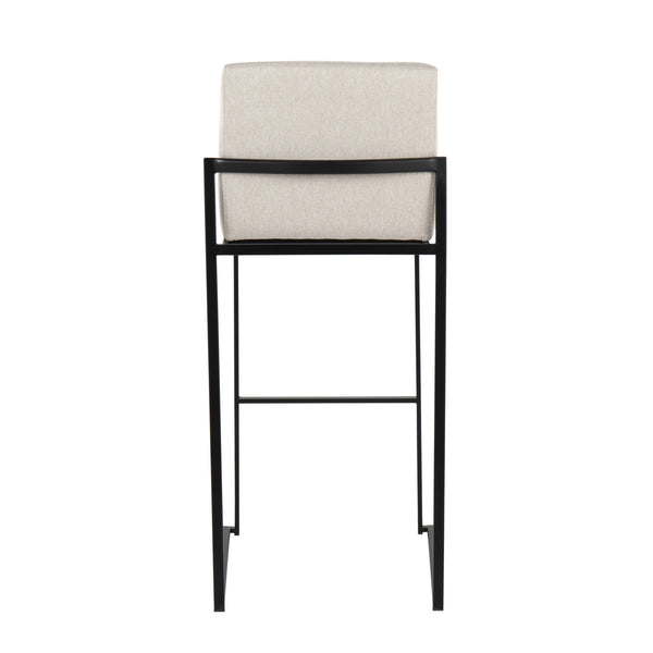 English Elm Fuji 30" High Back Barstool Set Of 3 - Stylish Black Steel Frame & Plush Beige Fabric For Comfort B202P222197