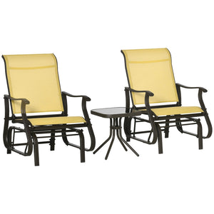 English Elm Outsunny 3-Piece Outdoor Glider Bistro Set With Comfortable Chairs & Glass Table For Patios, Beige W2225P217104-GIGA