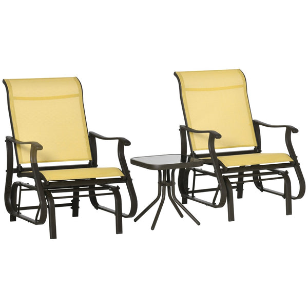 English Elm Outsunny 3-Piece Outdoor Glider Bistro Set With Comfortable Chairs & Glass Table For Patios, Beige W2225P217104-GIGA