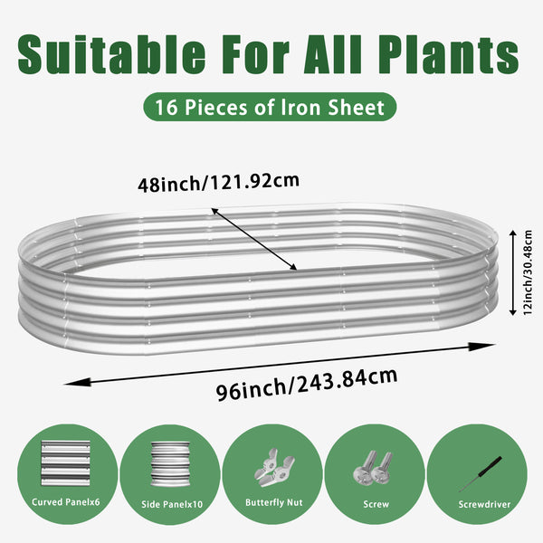 English Elm 2Pcs Galvanized Raised Garden Bed Kit 8x4x1ft – Heavy-Duty Rust-Resistant Modular Planter Set W840P310528