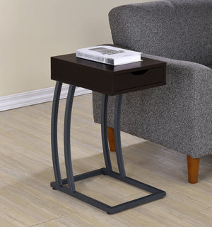 English Elm 1-drawer C-Shaped Side Table with Power Outlets and USB Ports, Antique Wood Finish, Metal Frame Accent Cappuccino B016P381111