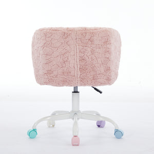 English Elm A&A Plush Faux Fur Office Chair with Ergonomic Wrap Back, Stable Metal Base, Breathable, Cute Wheels Pink W1143P324153