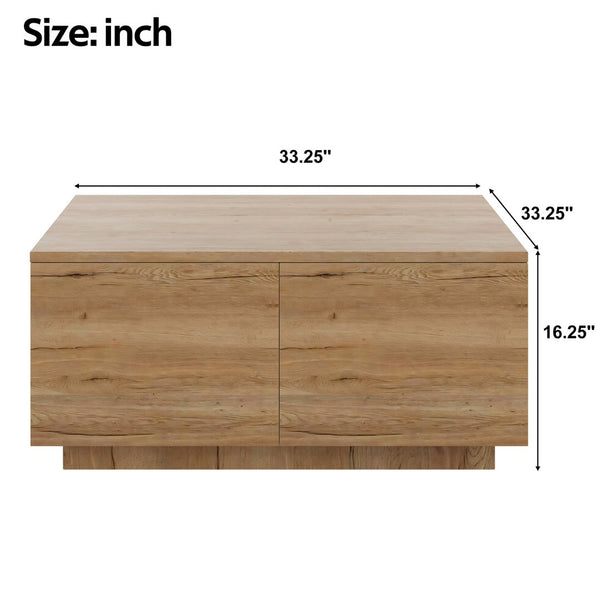 English Elm 33.25" Square Storage Coffee Table Four Drawer Matte Mdf Living Room Centerpiece Natural N735P422508N