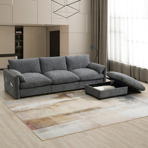 English Elm [video]96.5'' Chenille L-shaped Sectional with Usb Charging Ottoman Pockets Living Room N723S8776E