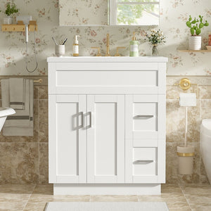 English Elm [video] 30 Inch Freestanding Bathroom Vanity with Soft Close Drawers and Resin Sink N729P396833K