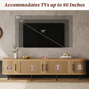 English Elm 70inch Rattan Door Media Console with Iron Legs Natural Wood Finish Living Room N710P429509P