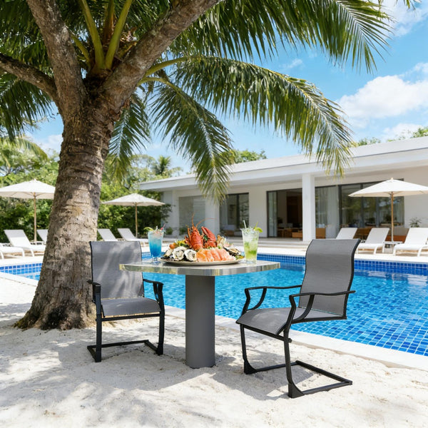 English Elm Outdoor Mesh Patio Dining Chairs Set of 2 with C-spring Rocking Motion Gray Frame T3971P444906