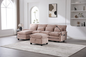 English Elm United We Win 106" U-Shaped Sectional Sofa - Comfy Chenille Cloud Couch With Usb Ports & Storage Ottoman W1568S00231-GIGA