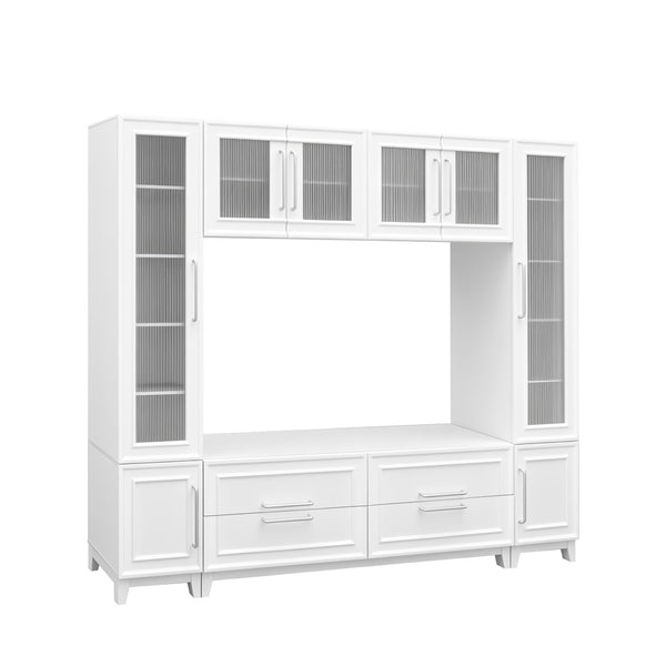 English Elm Vibe Haus Fluted Glass Wall Unit Tall Mdf Entertainment Console for Living Room N893S000011K