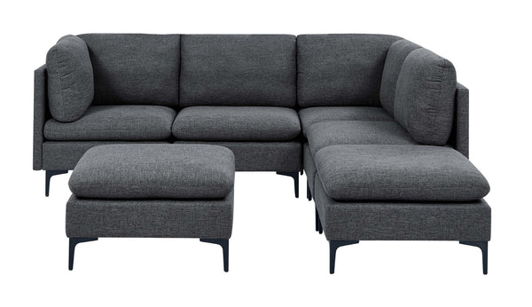 English Elm Linen Upholstered Modular Sectional Sofa with Tall Black Metal Legs for Open Living Dark Gray B2748S00113