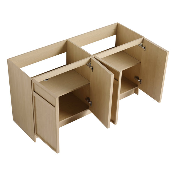 English Elm 60" Modern Freestanding Bathroom Vanity Cabinet with 4 Soft-Close Doors, Scratch & Water-Resistant Plywood Finish W999P239165