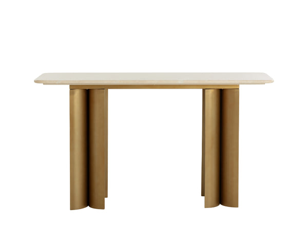Sunpan Astara Console Table - Luxurious Cream Marble Top & Antique Gold Legs For Elegant Modern Spaces Cream Marble 111784