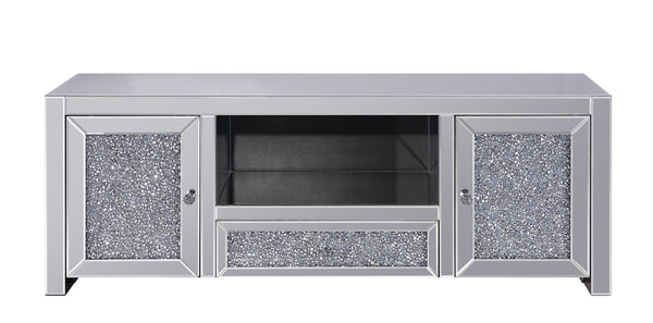 English Elm Noralie Glam Mirrored Media Console with Faux Diamond Accents and Enclosed Storage B2726P443219