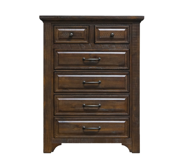 English Elm Wallace & Bay - Brown 6-Drawer Chest in Burnt Umber Wood Finish, Traditional Style, Durable, Easy-Care Storage Unit B361P384431