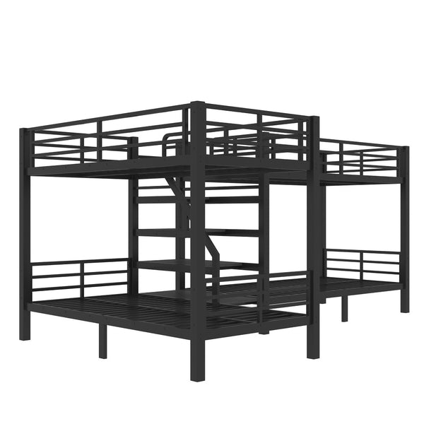 English Elm Twin L-shaped Steel Bunk Bed with Built-in Shelving and Full Guardrails Matte Black W1580S00439