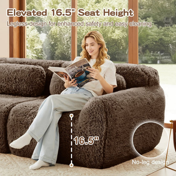 English Elm 149'' Plush Modular Cloud Sofa Boneless Ergonomic Design for Home Theater Lounge Chocolate W714S01544
