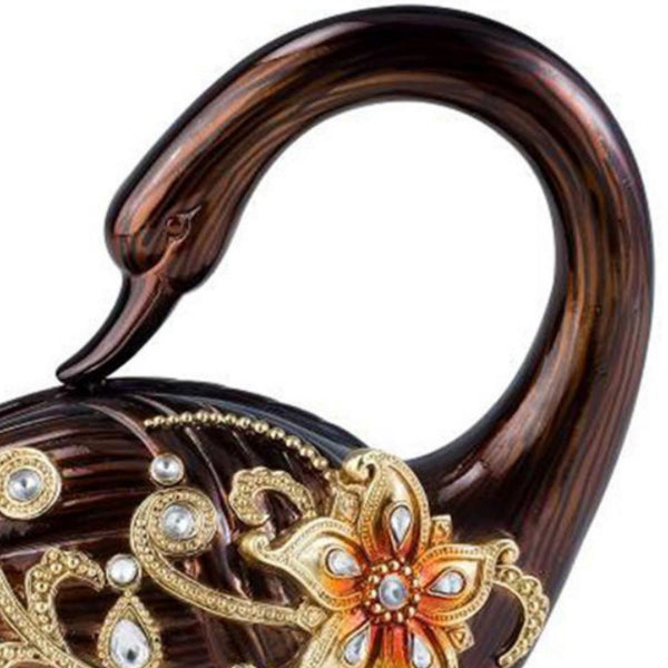 English Elm 9.5" Elegant Laurel Swan Figurine in Bronze & Topaz — Hand-Painted Polyresin, Crystal Accents, 13" Long B072116013