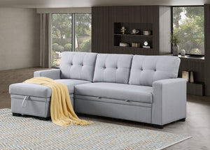 English Elm Tufted Linen Sectional Sleeper Sofa with Storage Ottoman and Reversible Chaise Gray B2730S00052