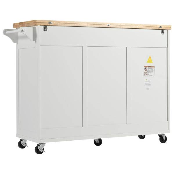 English Elm K&K Kitchen Island with Foldable Countertop, Spacious Mobile Storage Cart, Soft-Close Doors, Durable Rubberwood Top and Locking Wheels White N707P173036W