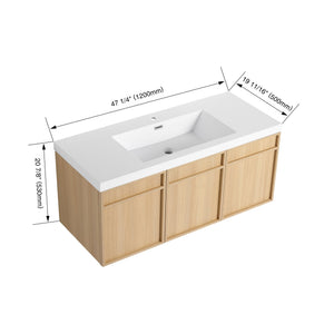 English Elm 48" 54.3" Wall-Mounted Bathroom Vanity with Resin Sink, Original Oak Finish, 3 Soft-Closing Doors, Plywood Construction W1972P315216