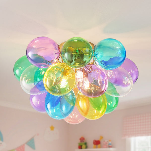 English Elm Colorful 15" Glass Bubble Ceiling Light Multicolor Swirled Pendant with Gold Base, Cozy Dimmer-Friendly Fixture W2869P218648