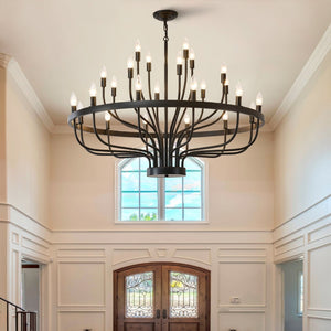 English Elm Industrial Black Metal 24 Arm Candelabra Chandelier for Dining Room or Vaulted Space W2991P406719