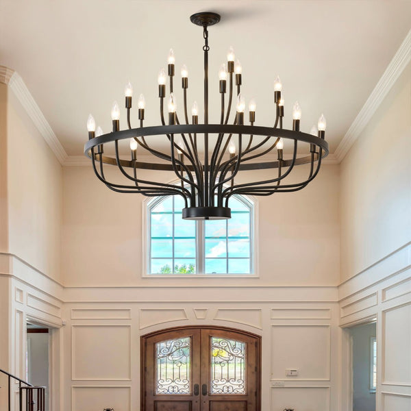 English Elm Industrial Black Metal 24 Arm Candelabra Chandelier for Dining Room or Vaulted Space W2991P406719