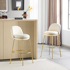 English Elm Christopher Knight Home® - Rio Claro Metal Upholstered Barstool Set of 2 – Sculptural Rounded Seat, Low Back, Stain-Resistant Fabric, Durable Frame, Space-Saving Design Beige,Gold N775P268026B