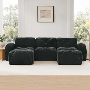 English Elm U-shaped Modular Velvet Sofa Tufted Cloud Seating for Living Room or Home Theater Black W714S01628