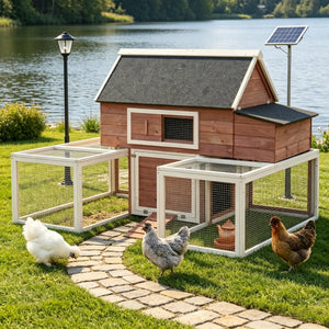English Elm Wooden Fir Backyard Hen House with Dual Runs Nesting Box and Three Layout Options T3971S00227