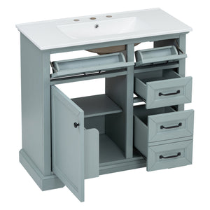 English Elm Christopher Knight Home® - 36" Bathroom Vanity with Ceramic Sink, Soft-Close Doors, 4 Drawers & Ample Storage, Freestanding Grey N759P223021E