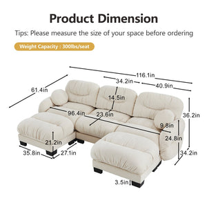 English Elm Pleated Chenille U-shape Sectional Sofa with Ottomans Ergonomic Foam Curved Armrests Beige W5656S00042