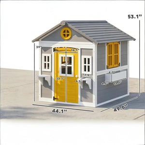 English Elm Backyard Fir Wood Kids Playhouse with Plant Boxes Retro Windows and Rain Resistant Roof T3971P491823