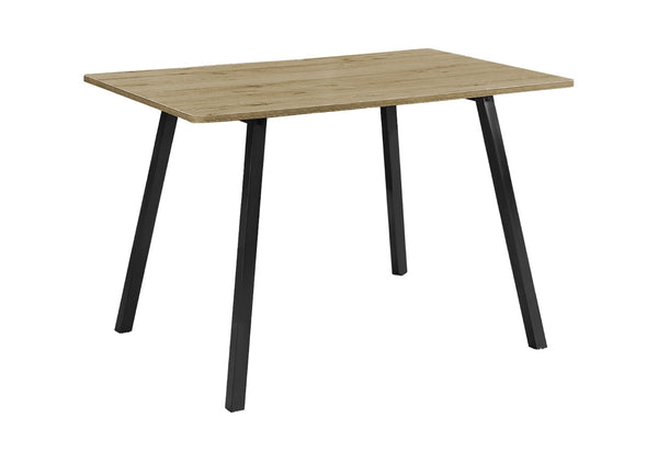 English Elm Dining Table Rectangular Laminate Top Angled Black Metal Legs Modern Kitchen Seating Taupe B2710P461770