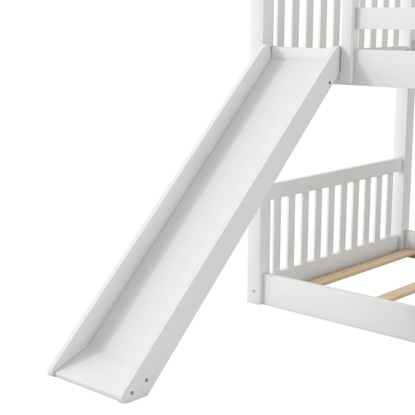 English Elm Twin Twin Bunk Bed with Convertible Slide & Reversible Ladder, Space-Saving Pine Frame for Kids Rooms White GX000213AAK-1