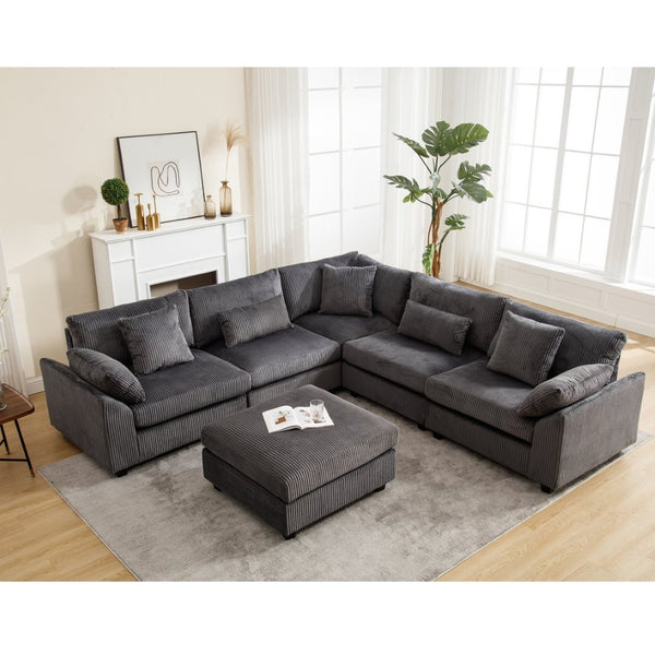 English Elm {New} Oversized Modular Sectional Sofa Set - Comfy Corduroy Upholstered Deep Seats For Living Rooms W2325S00017-GIGA