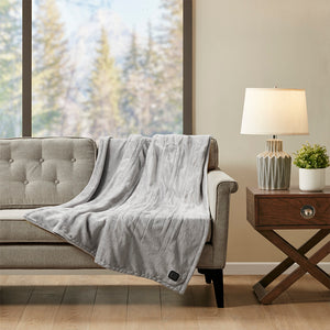 True North by Sleep Philosophy Plush Heated Casual Throw with Built-In Control TN54-0439 Grey