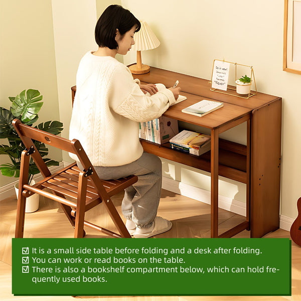 English Elm Bamboo Folding Computer Desk Solid Wood Build for Dorm Studio or Small Home Office W2641P372442